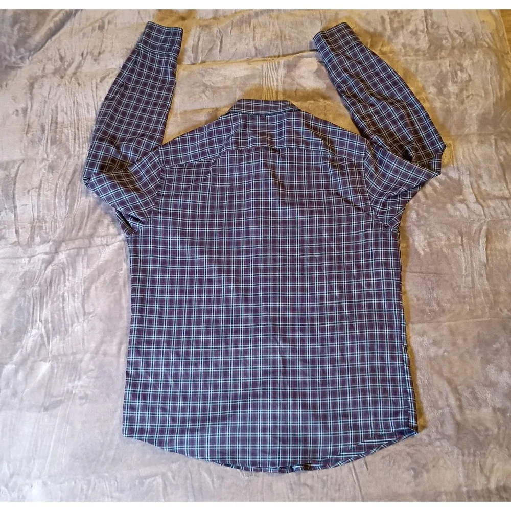 UNTUCKit Mens Large Navy Red Plaid Button Down Shirt Polyester Long Sleeve L